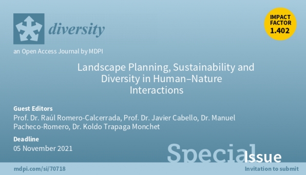 Call for Publications for the Special Issue &quot;Landscape Planning, Sustainability and Diversity in Human-Nature Interactions&quot; for the Journal Diversity (Deadline November 5 2021)