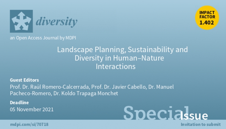 Call for Publications for the Special Issue &quot;Landscape Planning, Sustainability and Diversity in Human-Nature Interactions&quot; for the Journal Diversity (Deadline November 5 2021)